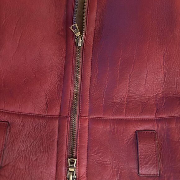 Santacroce Faded Red Italian Leather Shearling-Lined Jacket - Picture 2 of 11